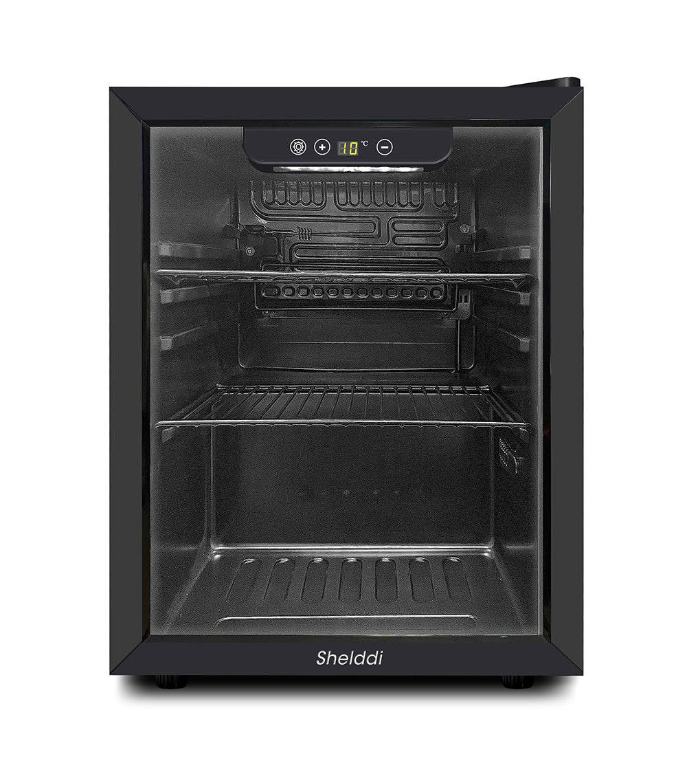 Shelddi 小型冷蔵庫 48L コンプレッサー式 透明ガラスドア おしゃれ 静音 ミニバー 省エネ 一人暮らし 1ドア 温度設定3-16℃ 家庭用 展示用 前開き ホテル 旅館 GR-048