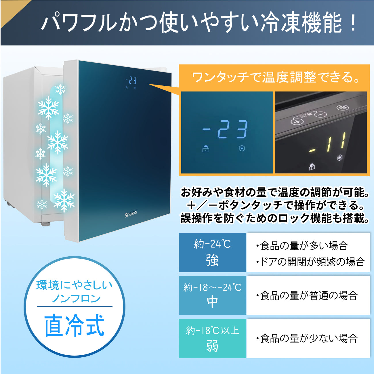 Shelddi 冷凍庫 小型 家庭用 32L 温度表示 省エネ ミニ 一人用 静音 おしゃれ 新生活 コンパクト スリム 一人暮らし 家電 急速冷凍 ブラック SHF-032黒