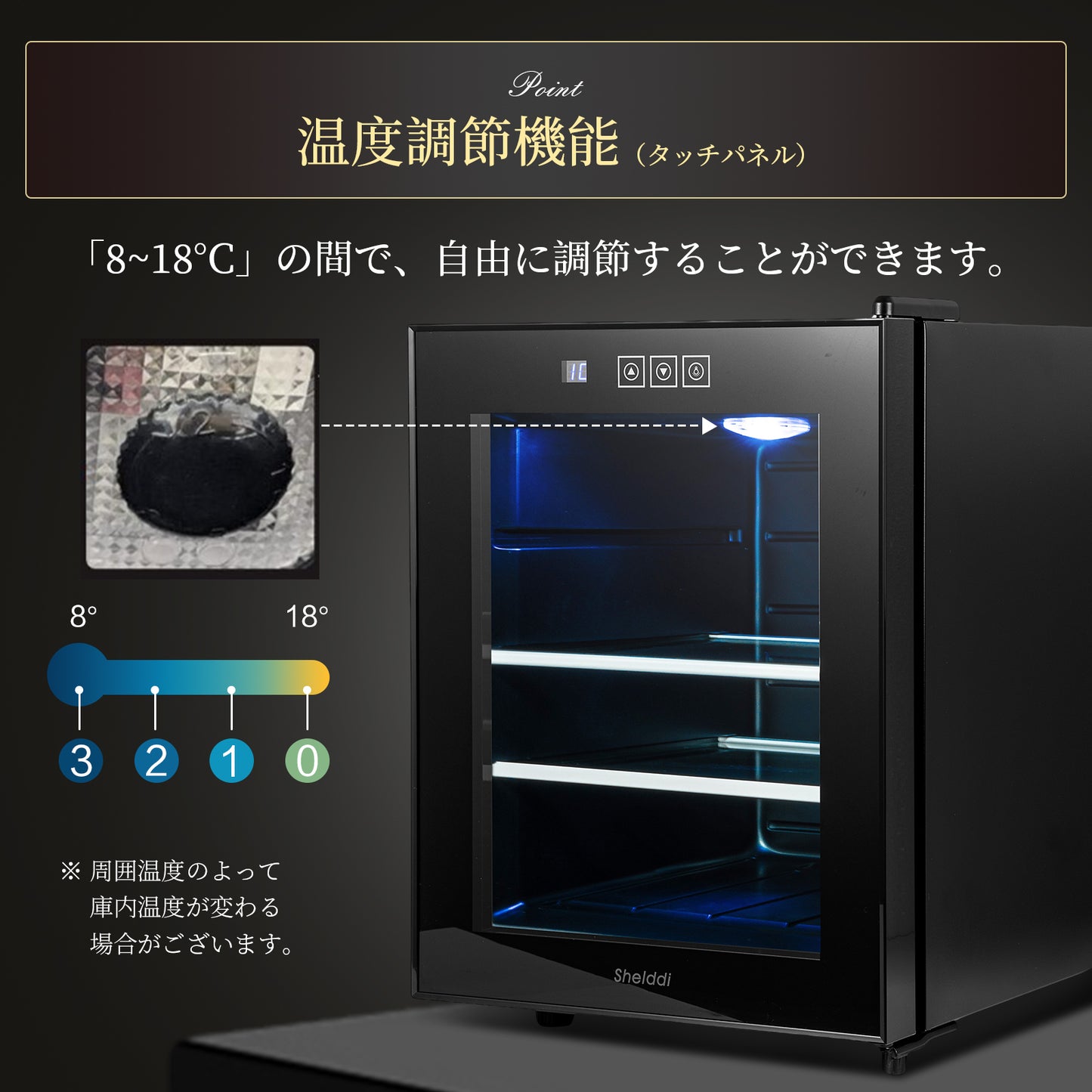 Shelddi ミニ冷蔵庫 33L 静音 おしゃれ 省エネ 小型電子冷蔵庫 一人用 一人暮らし 1ドア ペルチェ式 温度設定8-18℃ 家庭用 前開き SHR-033A 透明ガラスドア