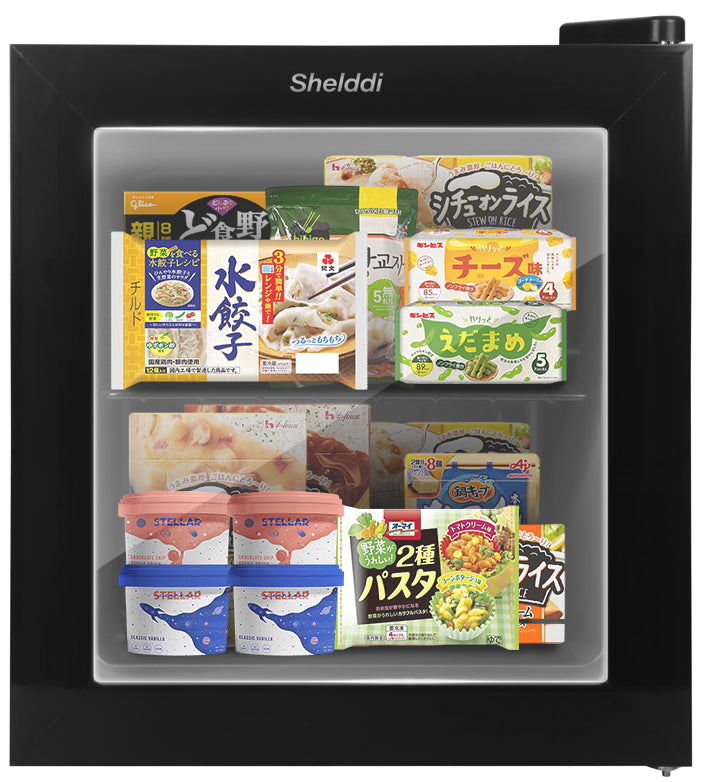 【中身が見える】Shelddi ミニ冷凍庫 小型 家庭用 35L 透明ガラスドア 一人用 静音 おしゃれ アイスクリーム ショーケース コンパクト スリム 一人暮らし SGF-035