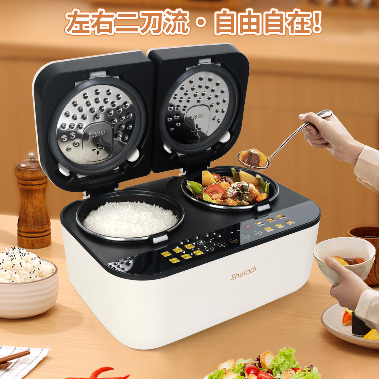 Shelddi 炊飯器 3合~5.5合 ダブルインナー 双内釜 一人暮らし ツイン