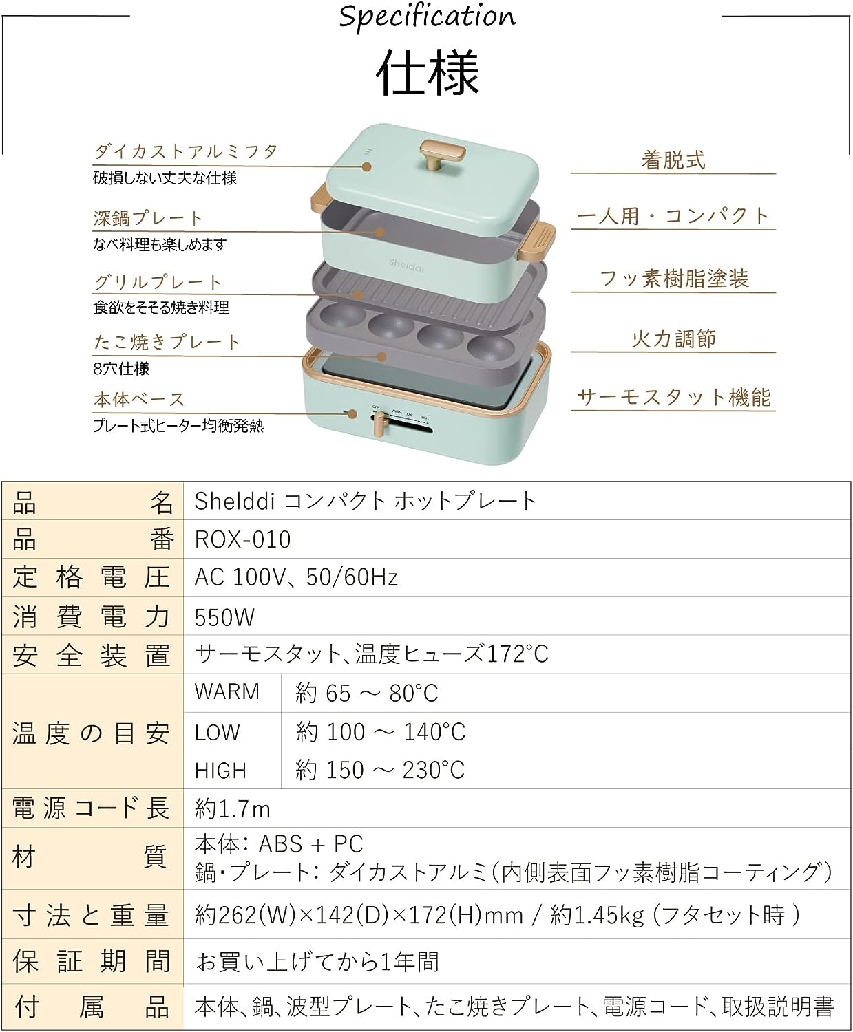 Shelddi コンパクトホットプレート プレート3種付き 3WAY 一人暮らし 一人 温度調節 おしゃれ 小型 ミニ グリル鍋 たこやき器 ピンク色